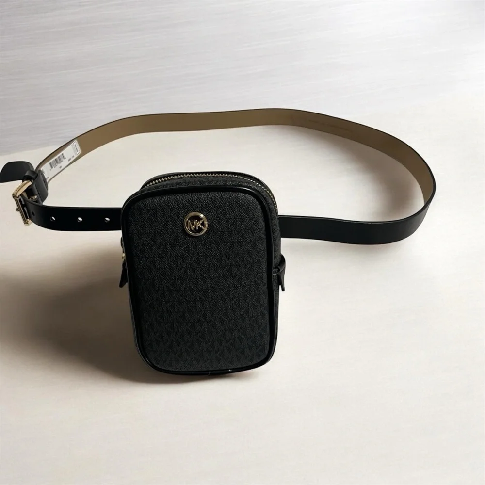 Michael Kors Logo Belt Bag in Black with Gold Hardware